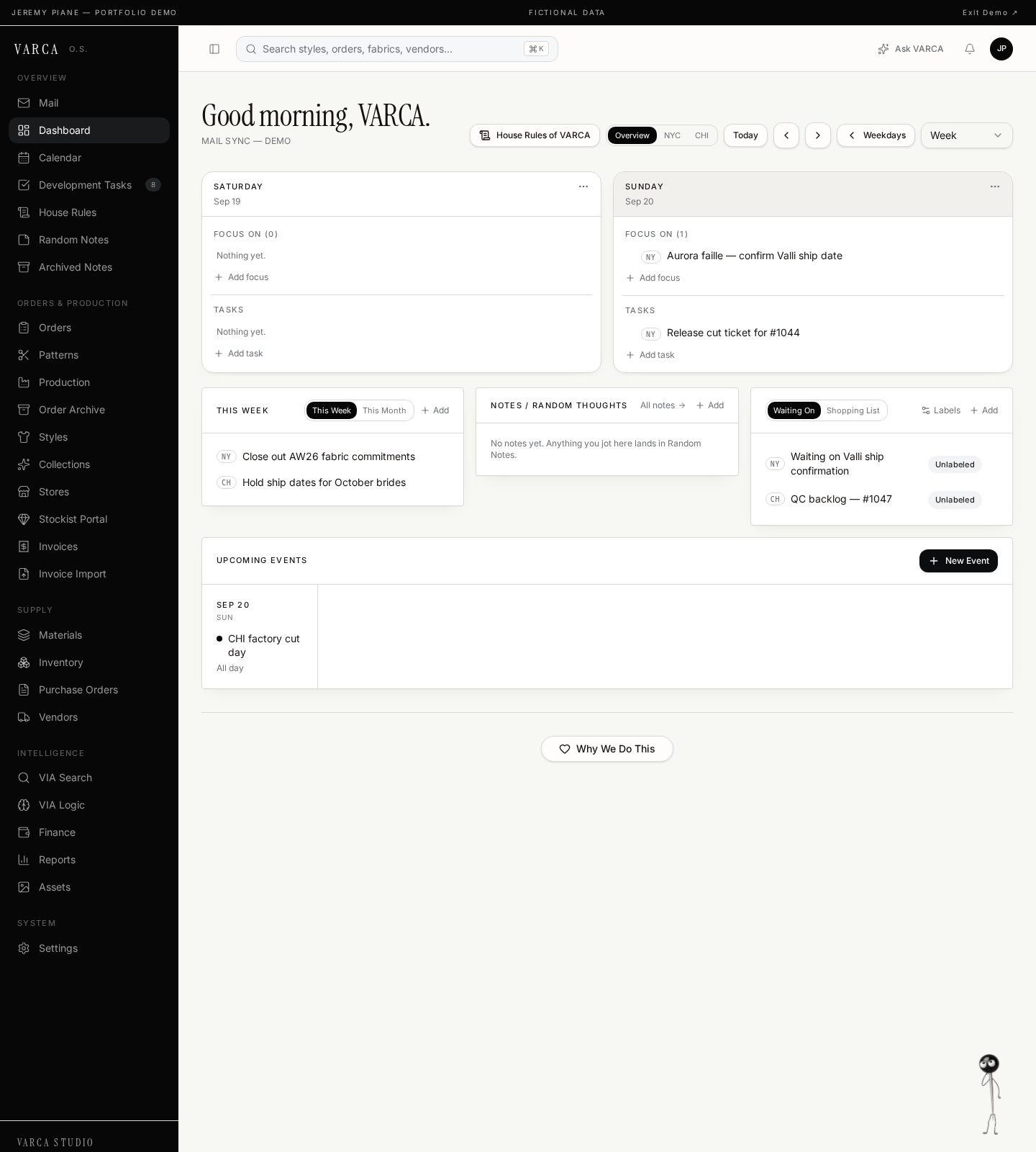 VARCA OS demo screen 1